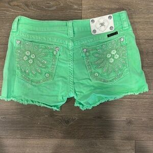 Lime Green Crystal Embellished Women's Shorts